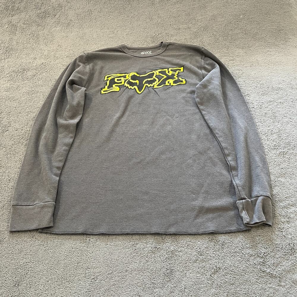 Fox Racing Gray Long Sleeve Casual Thermal Waffle Knit Shirt Men's Size Small